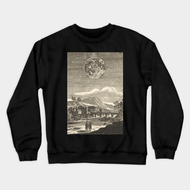 Antique Black and White Renaissance Era Moon by Allain Mallet Crewneck Sweatshirt by MasterpieceCafe